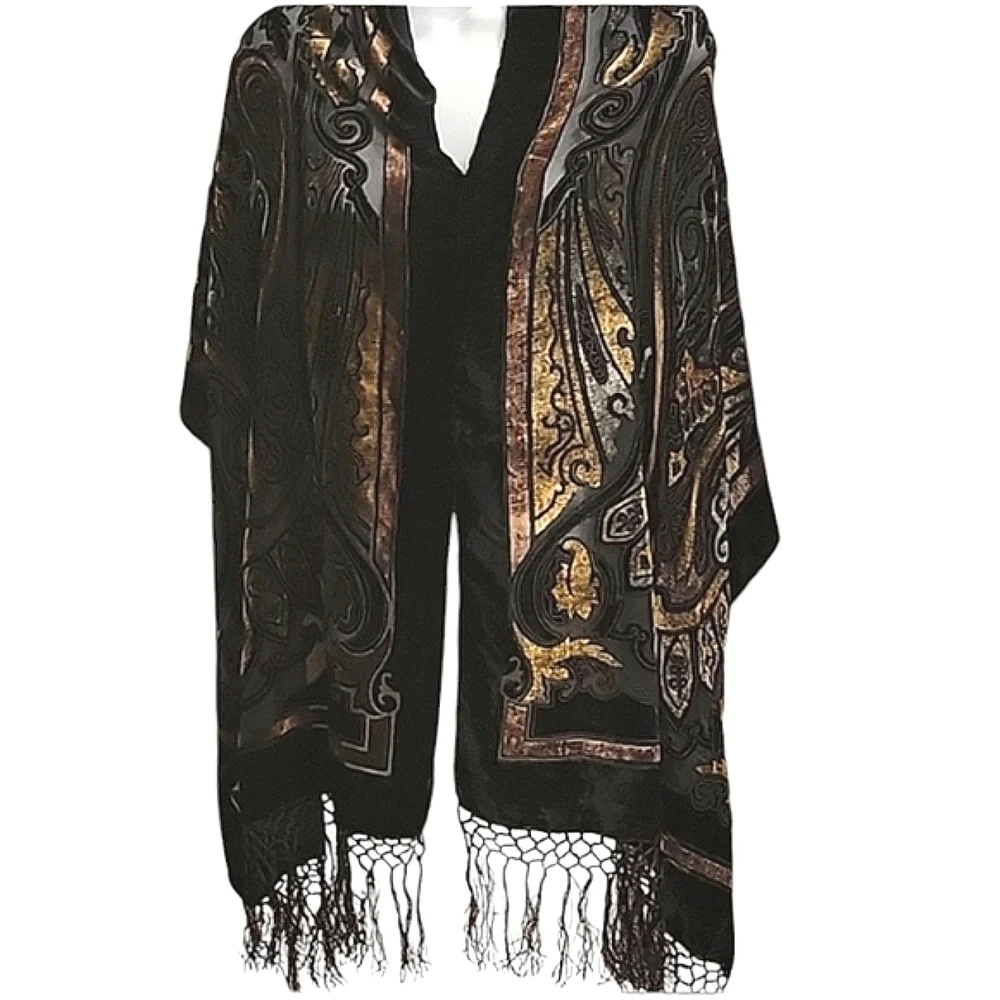 Black & Gold Paisley Burnout Scarf